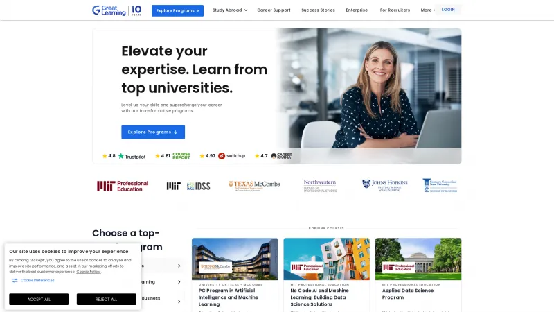 Homepage of Great Learning