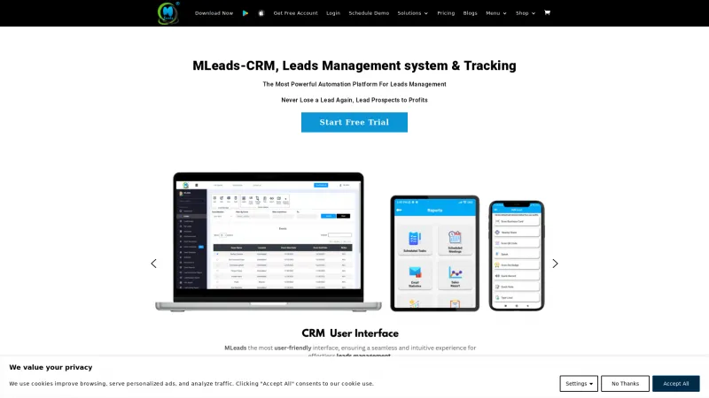 Homepage of MLeads