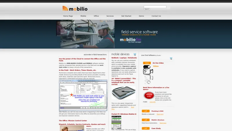 Homepage of Mobilio