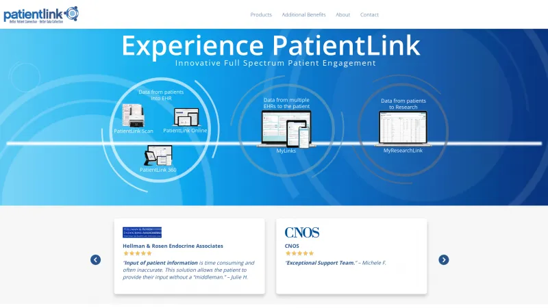 Homepage of PatientLink Online