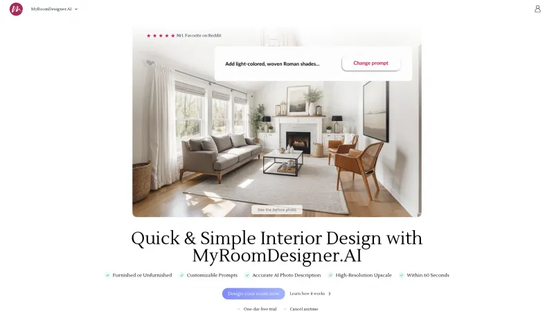 Homepage of MyRoomDesigner.ai