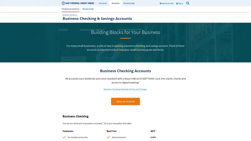 Homepage of Navy Federal Business Checking