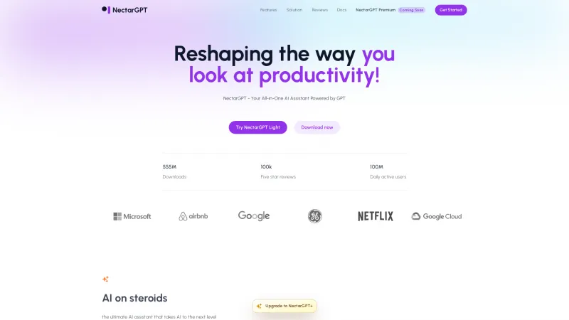 Homepage of NectarGPT