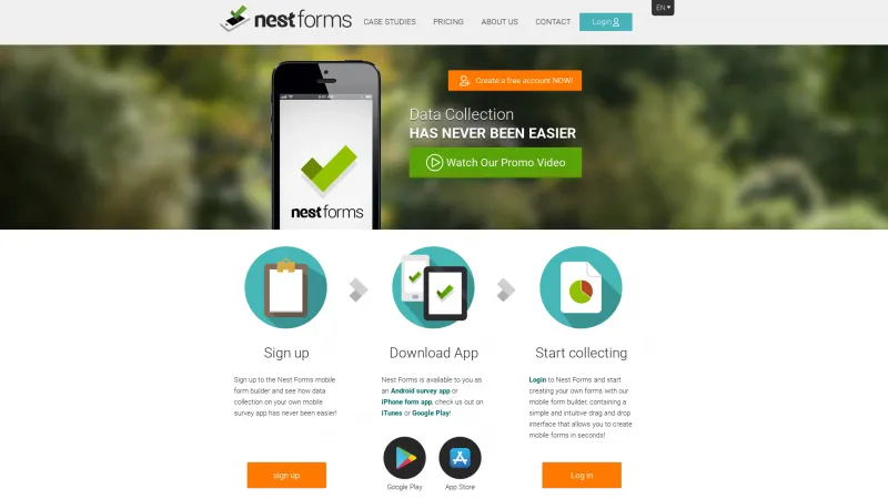 Homepage of Nest Forms