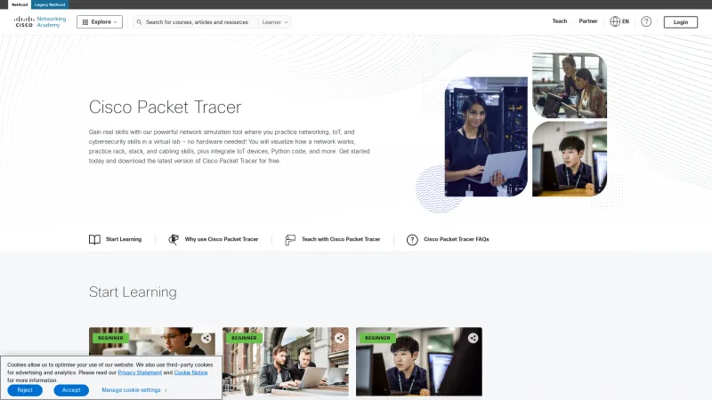 Homepage of Cisco Packet Tracer