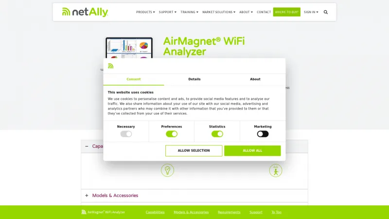 Homepage of AirMagnet