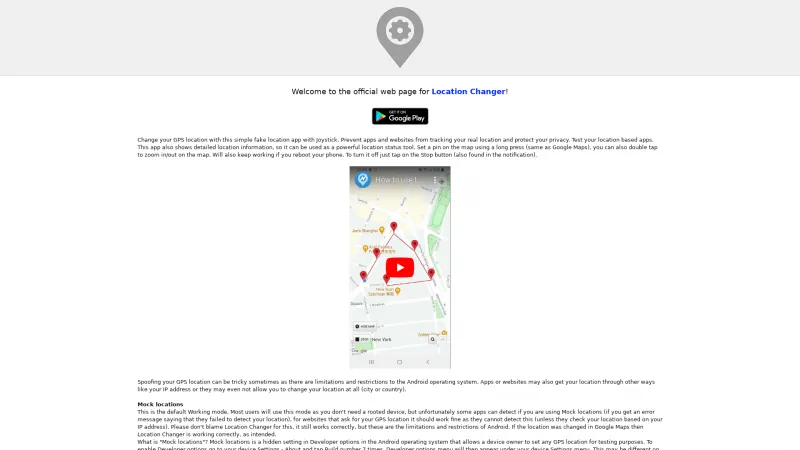 Homepage of Location Changer