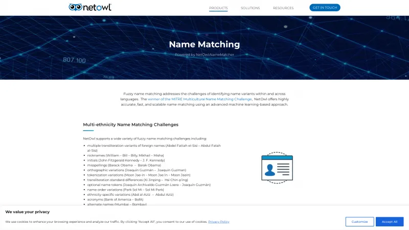 Homepage of NetOwl NameMatcher