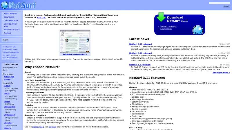 Homepage of NetSurf