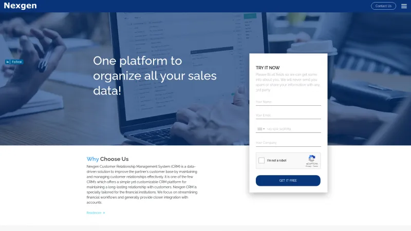 Homepage of Nexgen CRM