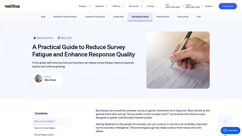 Homepage of Nextiva Survey