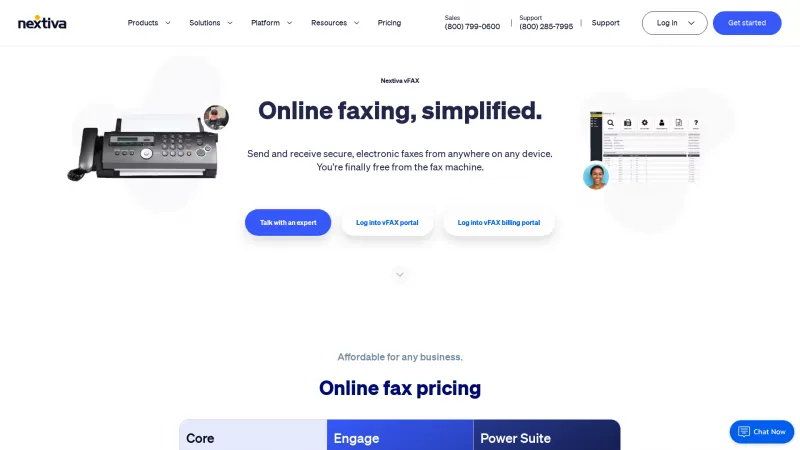 Homepage of Nextiva vFAX