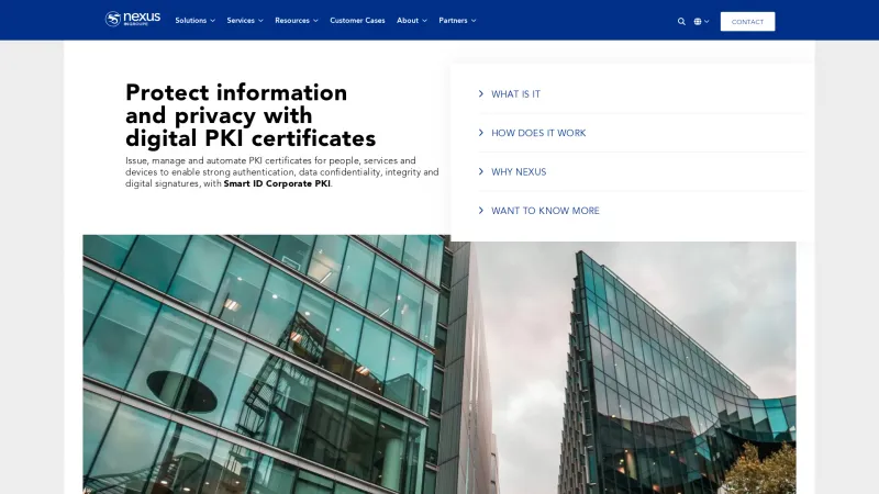 Homepage of Nexus Smart ID Corporate PKI