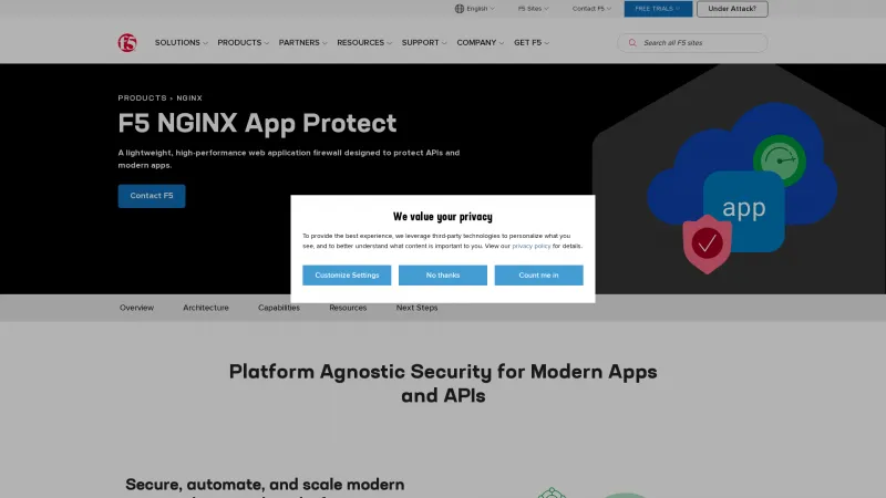 Homepage of F5 NGINX App Protect