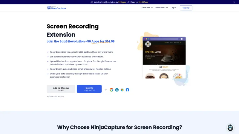 Homepage of NinjaCapture by 500apps