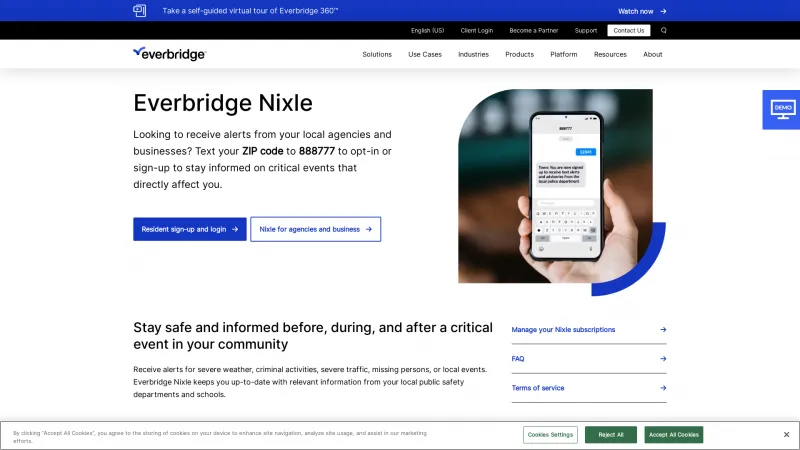 Homepage of Nixle