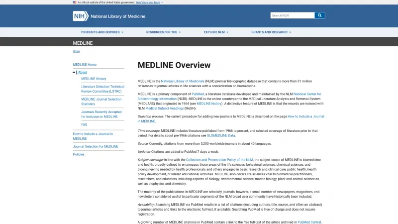 Homepage of MEDLINE