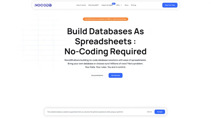 Homepage of NocoDB