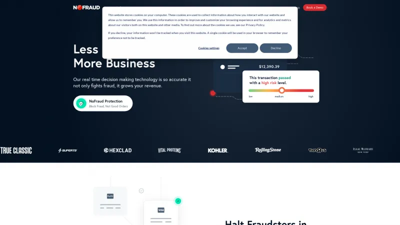 Homepage of NoFraud