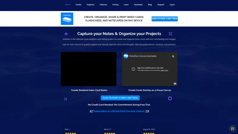 Homepage of NoteDex