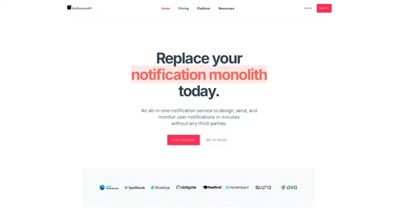 Homepage of NotificationAPI