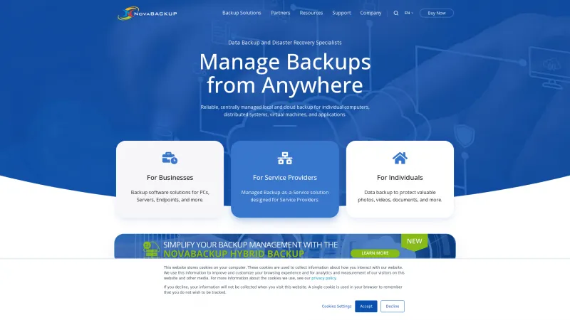 Homepage of NovaBACKUP Managed Backup