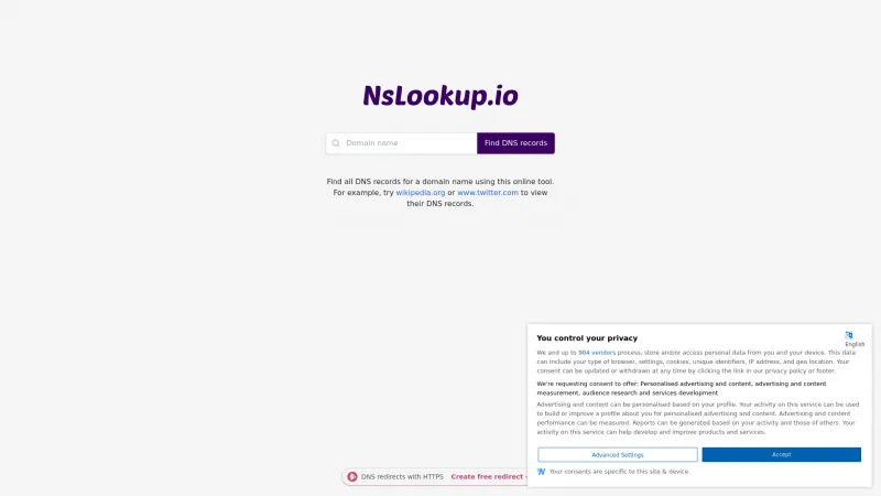 Homepage of NsLookup.io