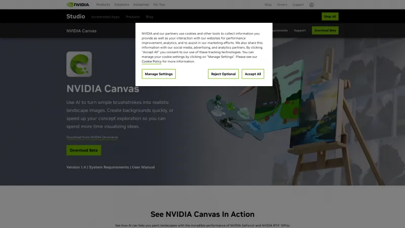 Homepage of NVIDIA Canvas