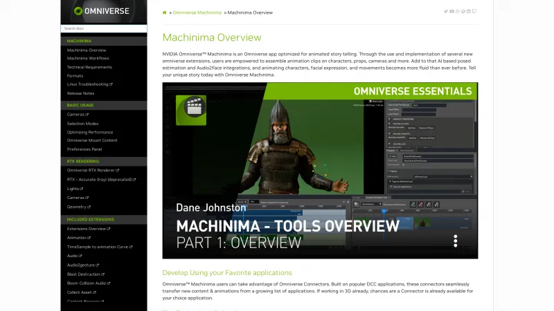 Homepage of NVIDIA Omniverse Machinima