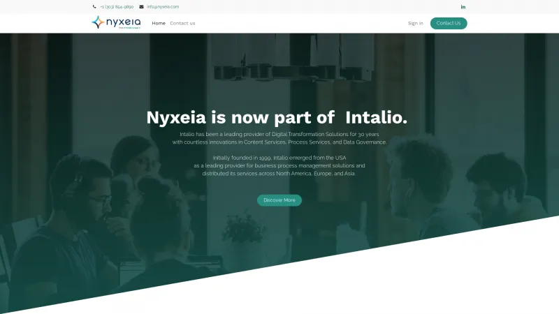 Homepage of Nyxeia Information Governance Suite