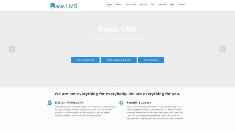 Homepage of Oasis LMS