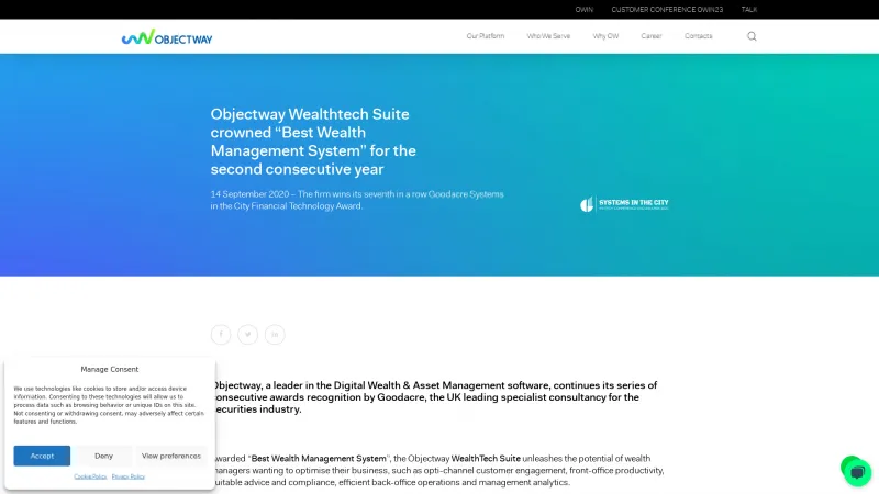 Homepage of Objectway