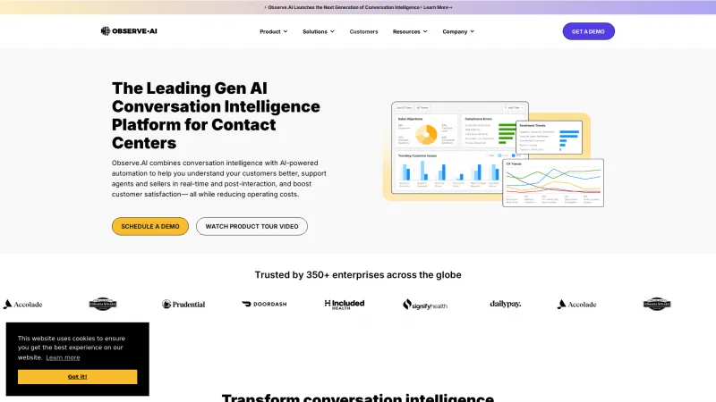 Homepage of Observe.AI