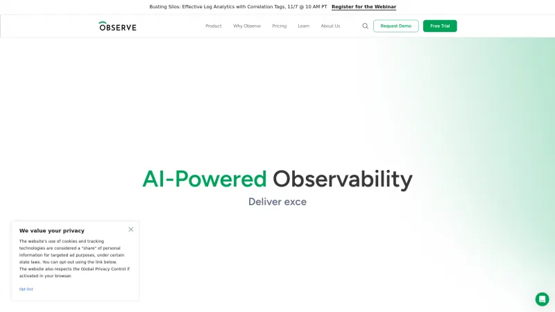 Homepage of Observe