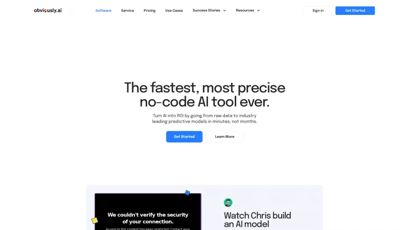 Homepage of Obviously AI