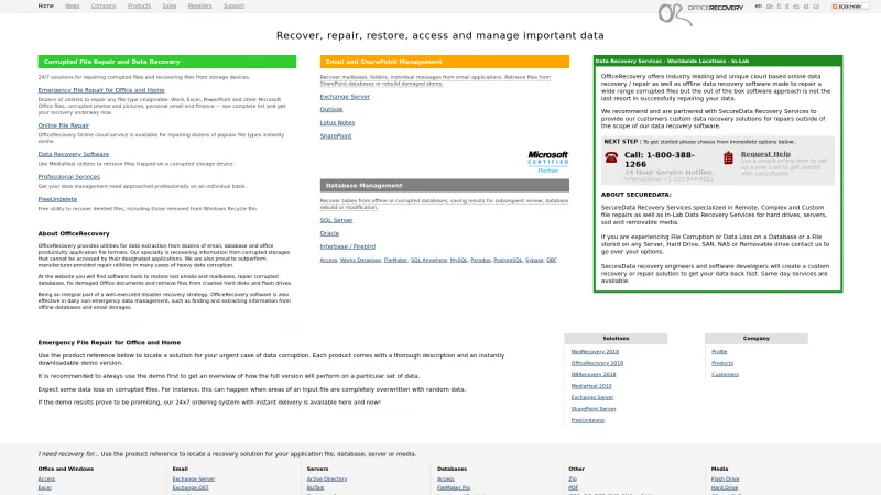 Homepage of OfficeRecovery