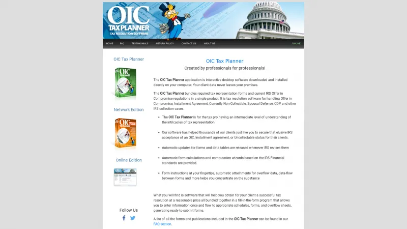 Homepage of OIC Tax Planner