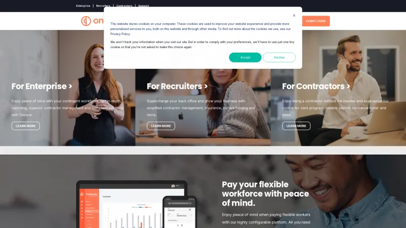 Homepage of Oncore