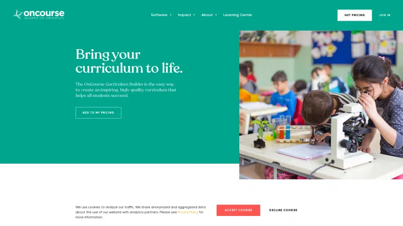 Homepage of OnCourse Curriculum Builder