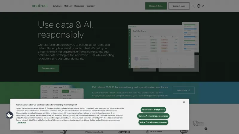 Homepage of OneTrust ESG and Sustainability Cloud