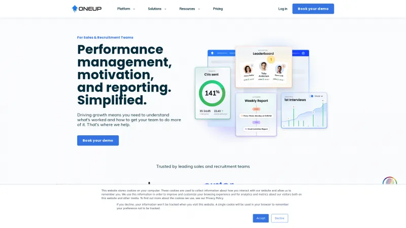 Homepage of OneUp Sales