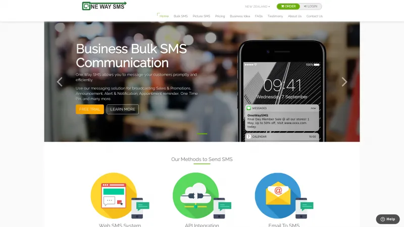 Homepage of One Way SMS