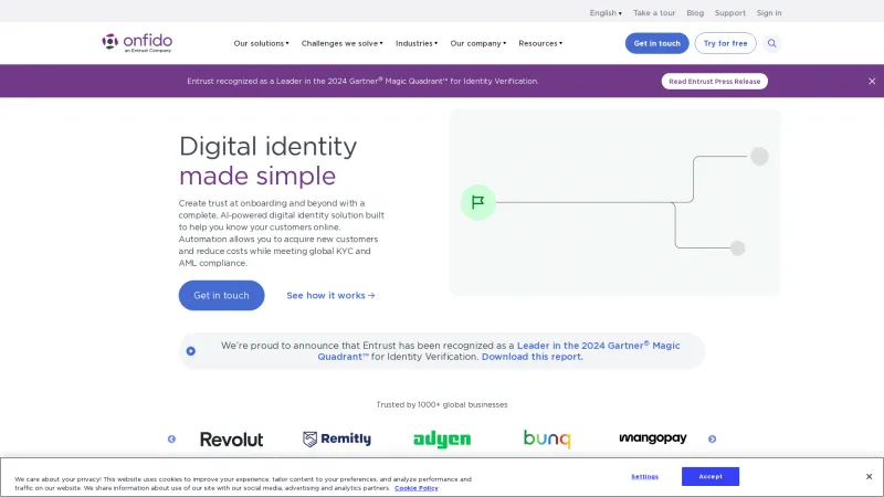 Homepage of Onfido