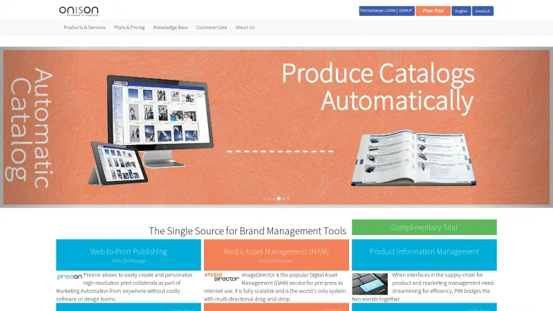 Homepage of Onison Automatic Catalogue Production