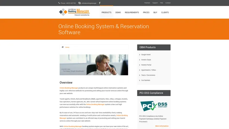 Homepage of Online Booking Manager