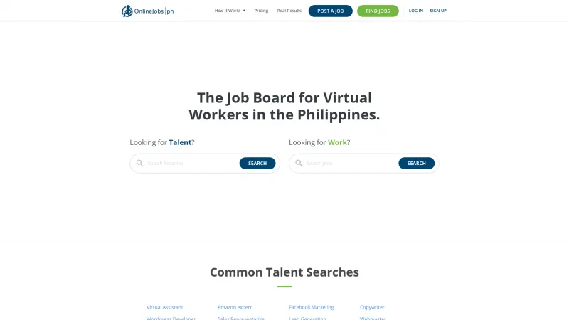 Homepage of OnlineJobs.ph