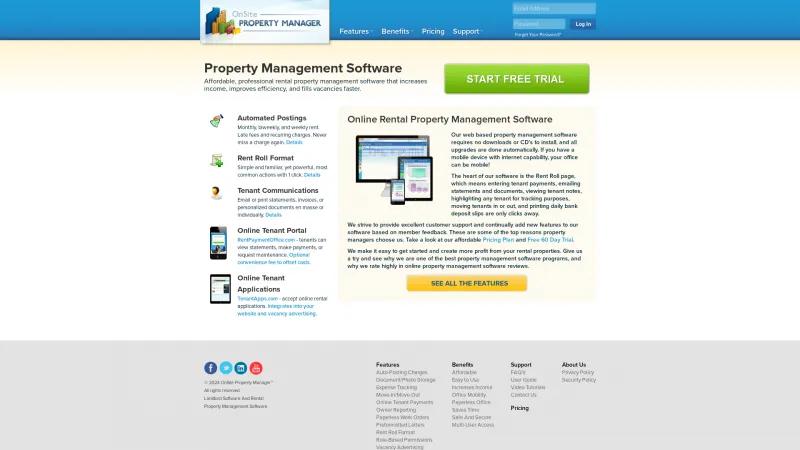 Homepage of OnSite Property Manager