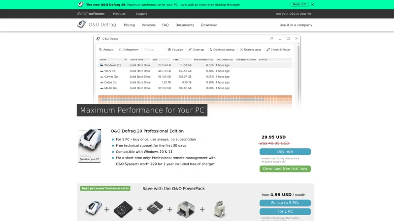 Homepage of O&O Defrag