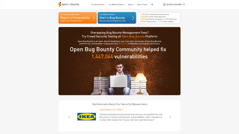 Homepage of Open Bug Bounty