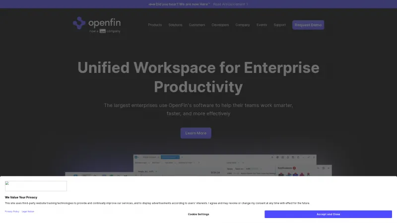 Homepage of OpenFin